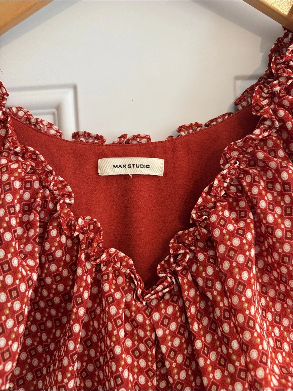 Max Studio Rust Red Printed Ruffled Maxi Dress - Picture 2 of 2